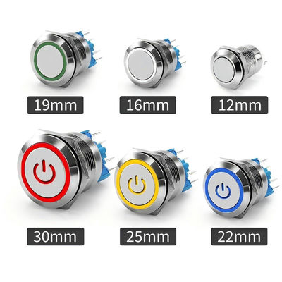 12mm Marine Waterproof Push Button LED Switch 12V Light Electronic Push Button Switches Spdt Metal Push Button S
