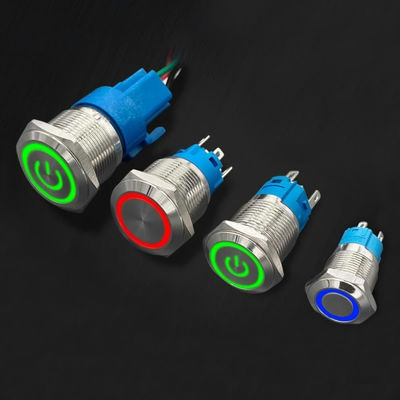 Interruttore luminoso impermeabile a pulsante metallico con elettricità conduttiva e luce ad anello LED blu