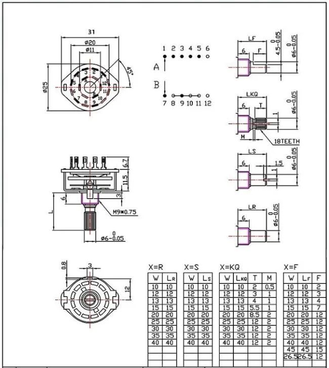 6 mm di diametro dell'albero Interruttori rotanti per applicazioni pesanti Torsione di rotazione 3kgf.cm Max 8